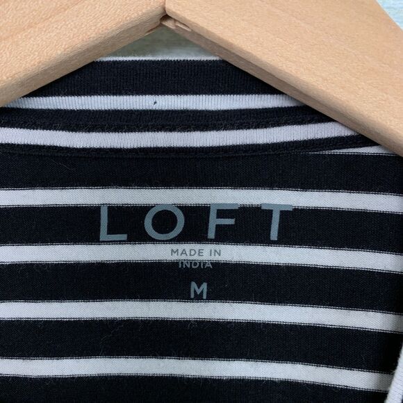 LOFT Floral Embroidered Striped Top Black White Bell Sleeve Womens Medium - Picture 7 of 12